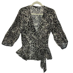 Banana Republic Animal Print Wrap Top Women's Size L 3/4 Sleeve Wrap Blouse